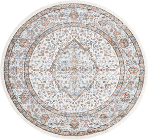 Ivory 5' 3 x 5' 3 Nyla Round Area Rug 100% Polypropylene Traditional Classic Carpet for Living Room, Kitchen, Bedroom, Dining, Office for Sale at Rug Engine