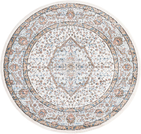 Ivory 5' 3 x 5' 3 Nyla Round Area Rug 100% Polypropylene Traditional Classic Carpet for Living Room, Kitchen, Bedroom, Dining, Office for Sale at Rug Engine