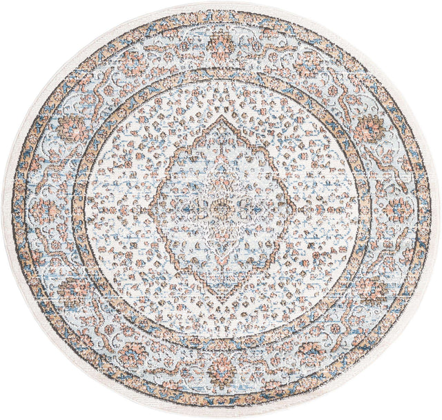 Ivory 5' 3 x 5' 3 Nyla Round Area Rug 100% Polypropylene Traditional Classic Carpet for Living Room, Kitchen, Bedroom, Dining, Office for Sale at Rug Engine