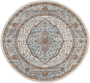 Ivory 7' x 7' Nyla Round Area Rug 100% Polypropylene Traditional Classic Carpet for Living Room, Kitchen, Bedroom, Dining, Office for Sale at Rug Engine