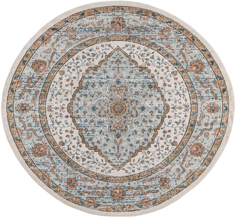 Ivory 7' x 7' Nyla Round Area Rug 100% Polypropylene Traditional Classic Carpet for Living Room, Kitchen, Bedroom, Dining, Office for Sale at Rug Engine
