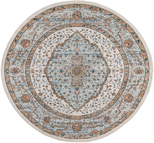 Ivory 7' x 7' Nyla Round Area Rug 100% Polypropylene Traditional Classic Carpet for Living Room, Kitchen, Bedroom, Dining, Office for Sale at Rug Engine