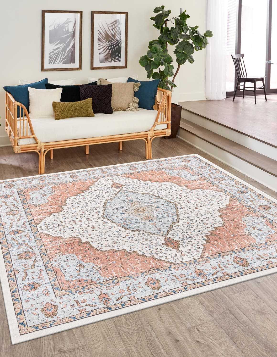 Ivory 6' 1 x 6' 1 Nyla Square Area Rug 100% Polypropylene Traditional Classic Carpet for Living Room, Kitchen, Bedroom, Dining, Office for Sale at Rug Engine