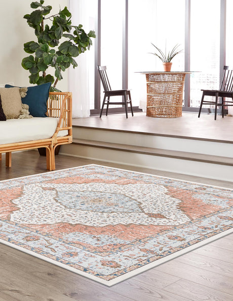 Ivory 7' 1 x 7' 1 Nyla Square Area Rug 100% Polypropylene Traditional Classic Carpet for Living Room, Kitchen, Bedroom, Dining, Office for Sale at Rug Engine