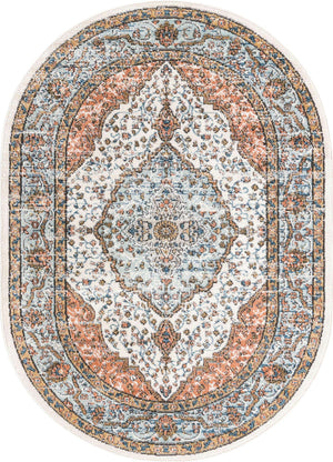 Ivory 4' x 6' Nyla Oval Area Rug 100% Polypropylene Traditional Classic Carpet for Living Room, Kitchen, Bedroom, Dining, Office for Sale at Rug Engine