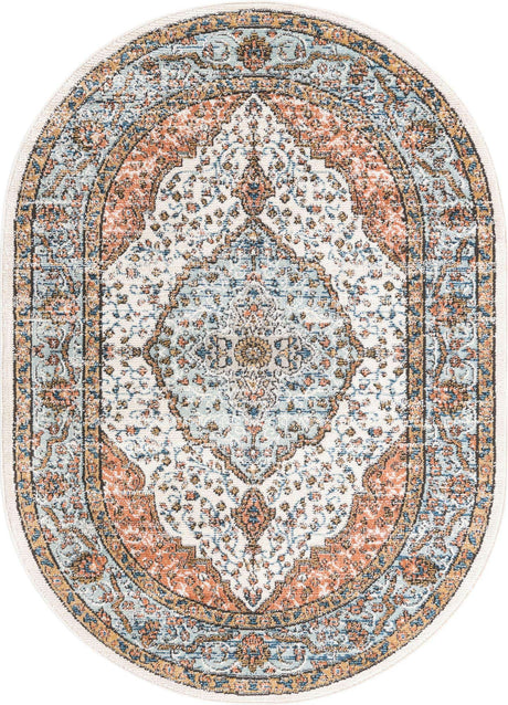 Ivory 4' x 6' Nyla Oval Area Rug 100% Polypropylene Traditional Classic Carpet for Living Room, Kitchen, Bedroom, Dining, Office for Sale at Rug Engine
