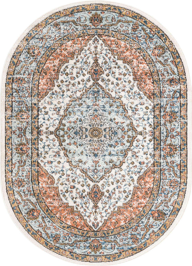 Ivory 4' x 6' Nyla Oval Area Rug 100% Polypropylene Traditional Classic Carpet for Living Room, Kitchen, Bedroom, Dining, Office for Sale at Rug Engine