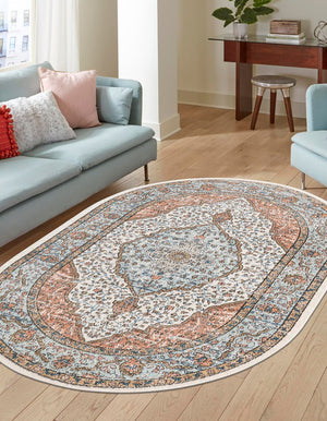 Ivory 6' 1 x 9' Nyla Oval Area Rug 100% Polypropylene Traditional Classic Carpet for Living Room, Kitchen, Bedroom, Dining, Office for Sale at Rug Engine