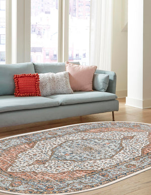 Ivory 7' 10 x 10' Nyla Oval Area Rug 100% Polypropylene Traditional Classic Carpet for Living Room, Kitchen, Bedroom, Dining, Office for Sale at Rug Engine