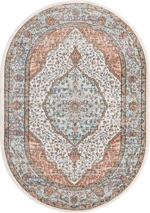 Ivory 5' 3 x 8' Nyla Oval Area Rug 100% Polypropylene Traditional Classic Carpet for Living Room, Kitchen, Bedroom, Dining, Office for Sale at Rug Engine