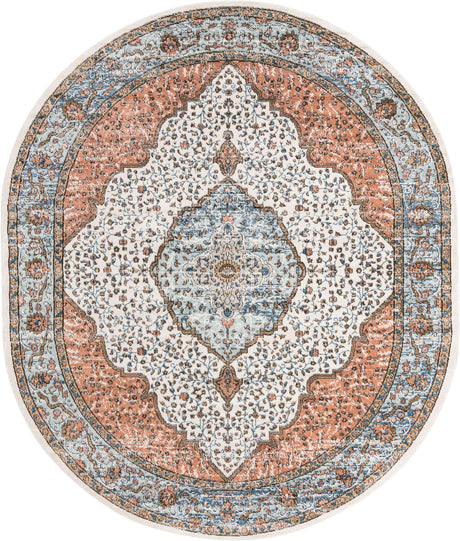 Ivory 7' 10 x 10' Nyla Oval Area Rug 100% Polypropylene Traditional Classic Carpet for Living Room, Kitchen, Bedroom, Dining, Office for Sale at Rug Engine