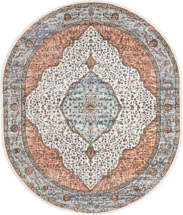Ivory 7' 10 x 10' Nyla Oval Area Rug 100% Polypropylene Traditional Classic Carpet for Living Room, Kitchen, Bedroom, Dining, Office for Sale at Rug Engine