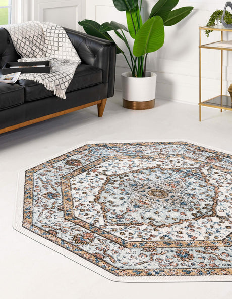Ivory 4' x 4' Nyla Octagon Area Rug 100% Polypropylene Traditional Classic Carpet for Living Room, Kitchen, Bedroom, Dining, Office for Sale at Rug Engine
