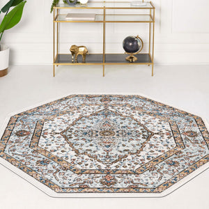 Ivory 4' x 4' Nyla Octagon Area Rug 100% Polypropylene Traditional Classic Carpet for Living Room, Kitchen, Bedroom, Dining, Office for Sale at Rug Engine