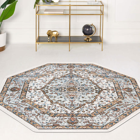 Ivory 4' x 4' Nyla Octagon Area Rug 100% Polypropylene Traditional Classic Carpet for Living Room, Kitchen, Bedroom, Dining, Office for Sale at Rug Engine