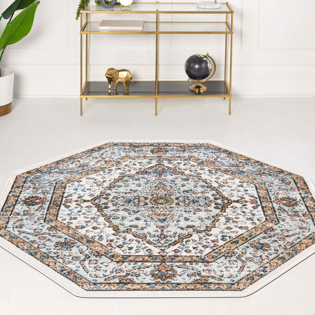 Ivory 4' x 4' Nyla Octagon Area Rug 100% Polypropylene Traditional Classic Carpet for Living Room, Kitchen, Bedroom, Dining, Office for Sale at Rug Engine