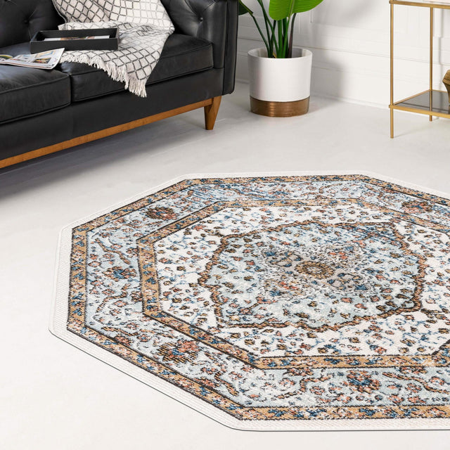 Ivory 4' x 4' Nyla Octagon Area Rug 100% Polypropylene Traditional Classic Carpet for Living Room, Kitchen, Bedroom, Dining, Office for Sale at Rug Engine