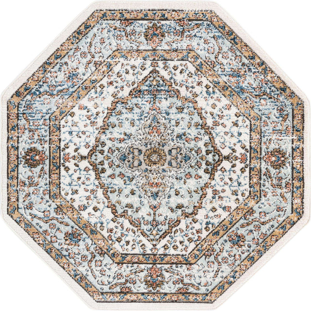 Ivory 4' x 4' Nyla Octagon Area Rug 100% Polypropylene Traditional Classic Carpet for Living Room, Kitchen, Bedroom, Dining, Office for Sale at Rug Engine