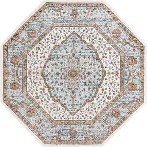 Ivory 7' x 7' Nyla Octagon Area Rug 100% Polypropylene Traditional Classic Carpet for Living Room, Kitchen, Bedroom, Dining, Office for Sale at Rug Engine