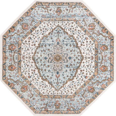 Ivory 7' x 7' Nyla Octagon Area Rug 100% Polypropylene Traditional Classic Carpet for Living Room, Kitchen, Bedroom, Dining, Office for Sale at Rug Engine