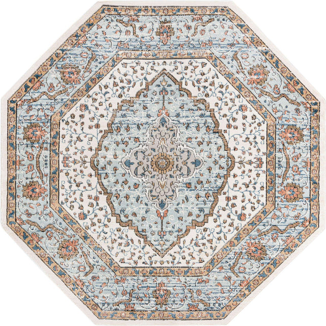 Ivory 7' x 7' Nyla Octagon Area Rug 100% Polypropylene Traditional Classic Carpet for Living Room, Kitchen, Bedroom, Dining, Office for Sale at Rug Engine