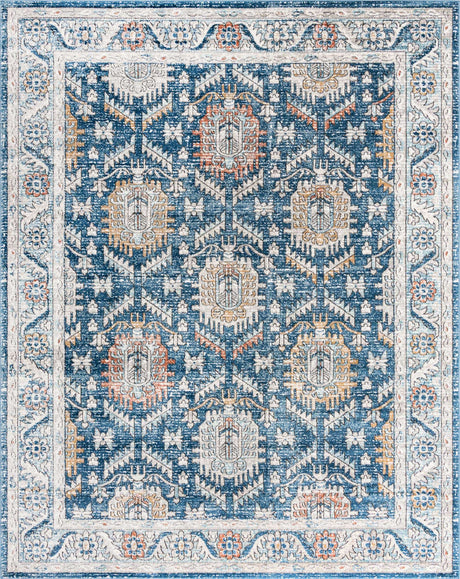 Blue 9' x 12' Nyla Rectangle Area Rug 100% Polypropylene Traditional Classic Carpet for Living Room, Kitchen, Bedroom, Dining, Office for Sale at Rug Engine