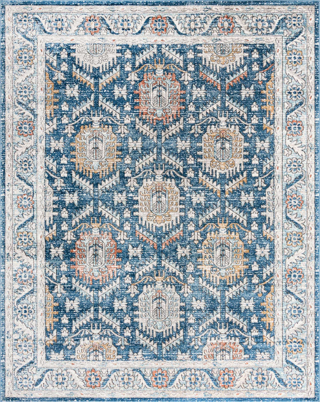 Blue 9' x 12' Nyla Rectangle Area Rug 100% Polypropylene Traditional Classic Carpet for Living Room, Kitchen, Bedroom, Dining, Office for Sale at Rug Engine
