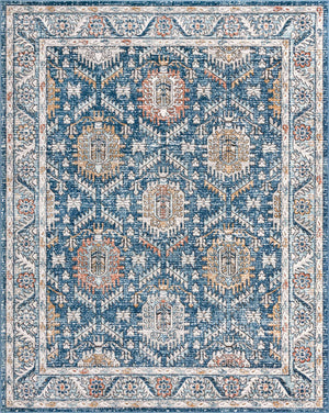Blue 7' 10 x 10' Nyla Rectangle Area Rug 100% Polypropylene Traditional Classic Carpet for Living Room, Kitchen, Bedroom, Dining, Office for Sale at Rug Engine