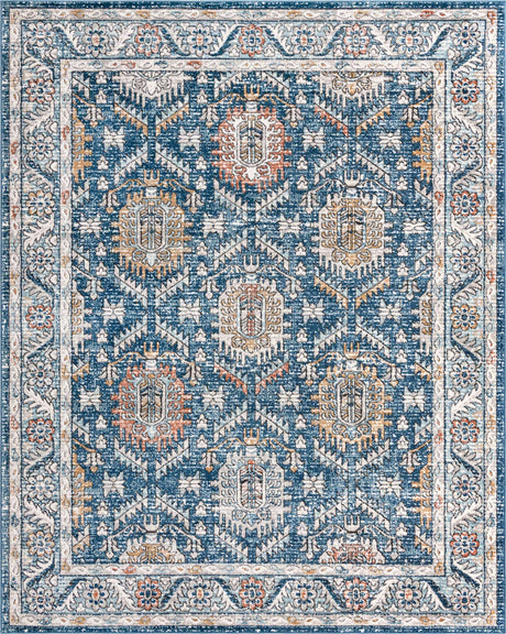 Blue 7' 10 x 10' Nyla Rectangle Area Rug 100% Polypropylene Traditional Classic Carpet for Living Room, Kitchen, Bedroom, Dining, Office for Sale at Rug Engine