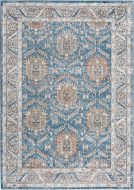 Blue 6' x 9' Nyla Rectangle Area Rug 100% Polypropylene Traditional Classic Carpet for Living Room, Kitchen, Bedroom, Dining, Office for Sale at Rug Engine