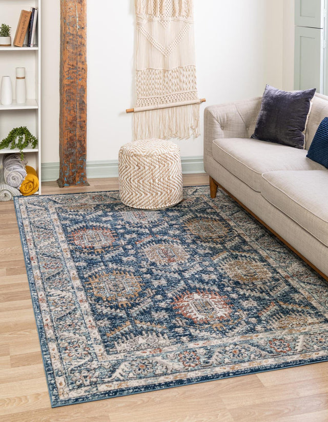 Blue 5' 3 x 8' Nyla Rectangle Area Rug 100% Polypropylene Traditional Classic Carpet for Living Room, Kitchen, Bedroom, Dining, Office for Sale at Rug Engine