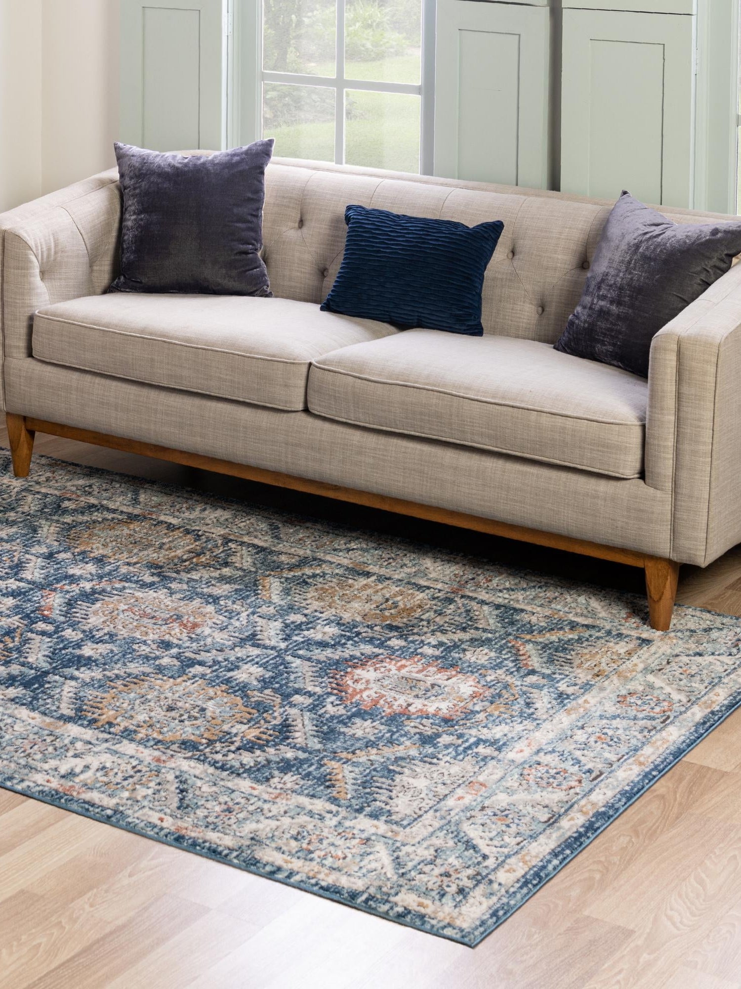 Blue 6' x 9' Nyla Rectangle Area Rug 100% Polypropylene Traditional Classic Carpet for Living Room, Kitchen, Bedroom, Dining, Office for Sale at Rug Engine