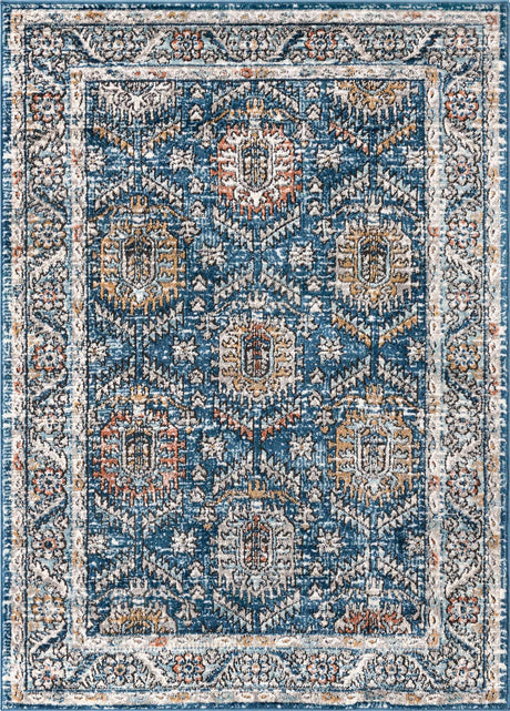 Blue 4' x 6' Nyla Rectangle Area Rug 100% Polypropylene Traditional Classic Carpet for Living Room, Kitchen, Bedroom, Dining, Office for Sale at Rug Engine