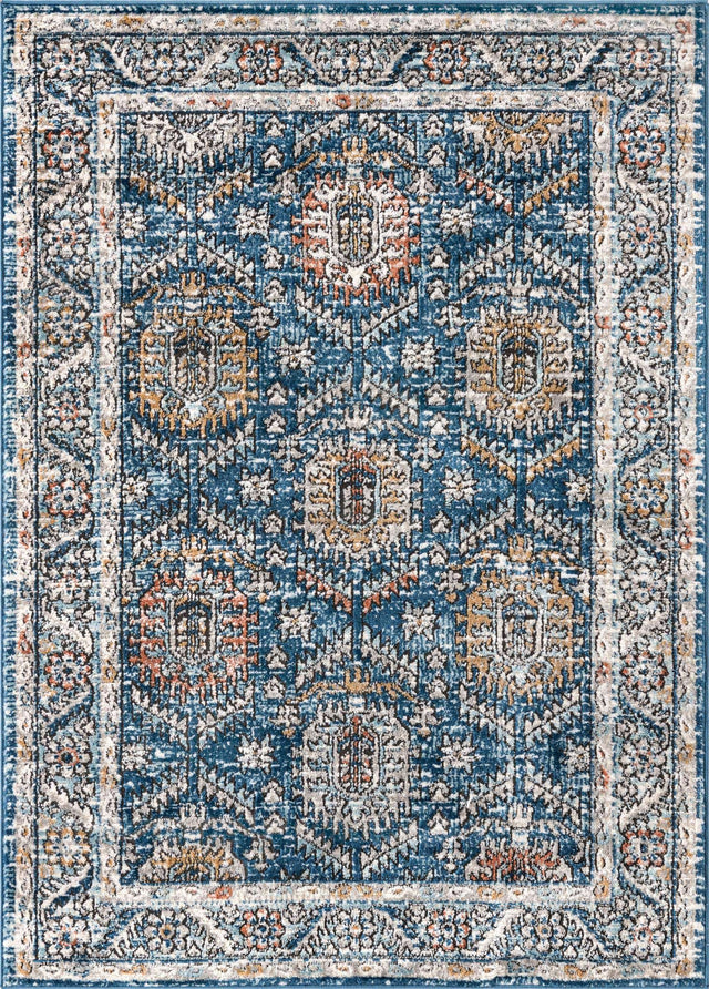 Blue 4' x 6' Nyla Rectangle Area Rug 100% Polypropylene Traditional Classic Carpet for Living Room, Kitchen, Bedroom, Dining, Office for Sale at Rug Engine