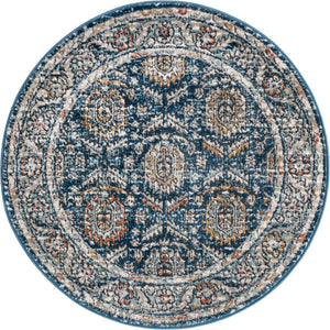 Blue 3' 3 x 3' 3 Nyla Round Area Rug 100% Polypropylene Traditional Classic Carpet for Living Room, Kitchen, Bedroom, Dining, Office for Sale at Rug Engine