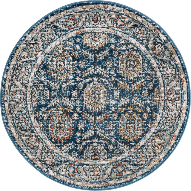 Blue 3' 3 x 3' 3 Nyla Round Area Rug 100% Polypropylene Traditional Classic Carpet for Living Room, Kitchen, Bedroom, Dining, Office for Sale at Rug Engine