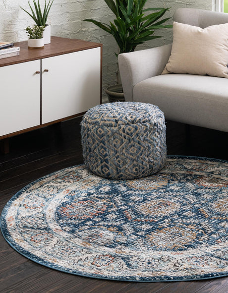 Blue 10' x 10' Nyla Round Area Rug 100% Polypropylene Traditional Classic Carpet for Living Room, Kitchen, Bedroom, Dining, Office for Sale at Rug Engine