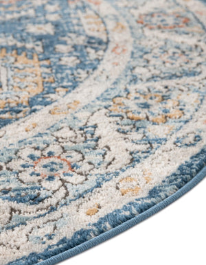 Blue 3' 3 x 3' 3 Nyla Round Area Rug 100% Polypropylene Traditional Classic Carpet for Living Room, Kitchen, Bedroom, Dining, Office for Sale at Rug Engine