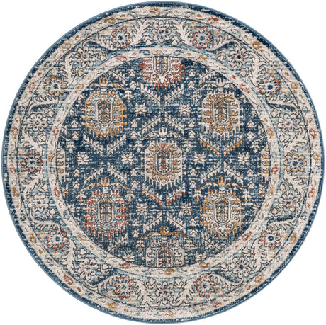 Blue 5' 3 x 5' 3 Nyla Round Area Rug 100% Polypropylene Traditional Classic Carpet for Living Room, Kitchen, Bedroom, Dining, Office for Sale at Rug Engine