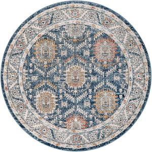 Blue 7' x 7' Nyla Round Area Rug 100% Polypropylene Traditional Classic Carpet for Living Room, Kitchen, Bedroom, Dining, Office for Sale at Rug Engine
