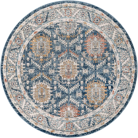 Blue 7' x 7' Nyla Round Area Rug 100% Polypropylene Traditional Classic Carpet for Living Room, Kitchen, Bedroom, Dining, Office for Sale at Rug Engine