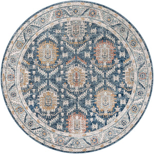 Blue 10' x 10' Nyla Round Area Rug 100% Polypropylene Traditional Classic Carpet for Living Room, Kitchen, Bedroom, Dining, Office for Sale at Rug Engine