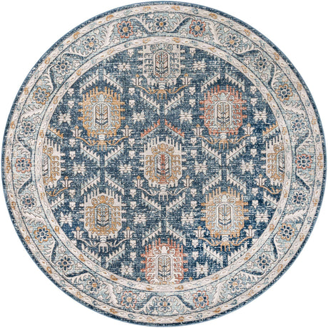 Blue 10' x 10' Nyla Round Area Rug 100% Polypropylene Traditional Classic Carpet for Living Room, Kitchen, Bedroom, Dining, Office for Sale at Rug Engine