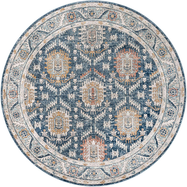 Blue 10' x 10' Nyla Round Area Rug 100% Polypropylene Traditional Classic Carpet for Living Room, Kitchen, Bedroom, Dining, Office for Sale at Rug Engine