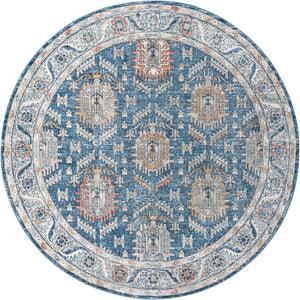 Blue 12' x 12' Nyla Round Area Rug 100% Polypropylene Traditional Classic Carpet for Living Room, Kitchen, Bedroom, Dining, Office for Sale at Rug Engine