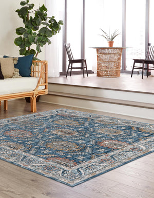 Blue 11' 10 x 11' 10 Nyla Square Area Rug 100% Polypropylene Traditional Classic Carpet for Living Room, Kitchen, Bedroom, Dining, Office for Sale at Rug Engine