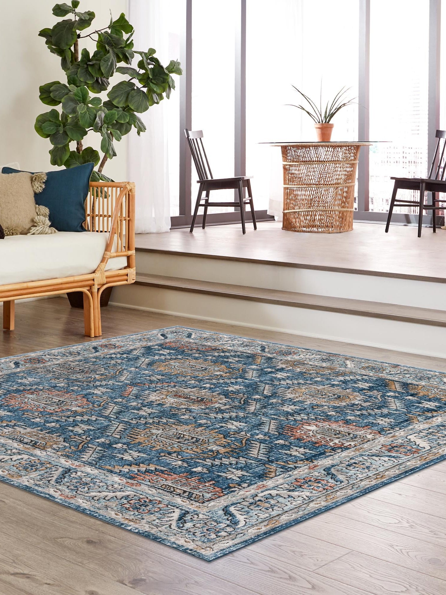 Blue 10' x 10' Nyla Square Area Rug 100% Polypropylene Traditional Classic Carpet for Living Room, Kitchen, Bedroom, Dining, Office for Sale at Rug Engine