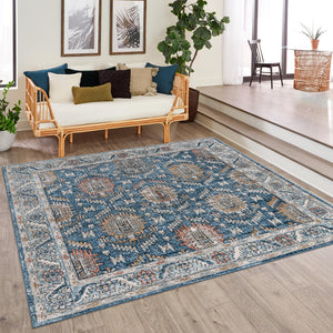 Blue 10' x 10' Nyla Square Area Rug 100% Polypropylene Traditional Classic Carpet for Living Room, Kitchen, Bedroom, Dining, Office for Sale at Rug Engine