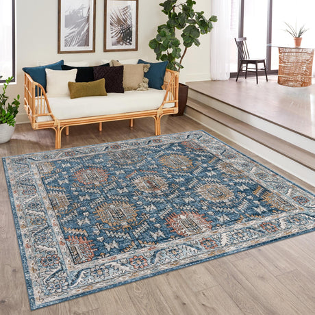 Blue 10' x 10' Nyla Square Area Rug 100% Polypropylene Traditional Classic Carpet for Living Room, Kitchen, Bedroom, Dining, Office for Sale at Rug Engine