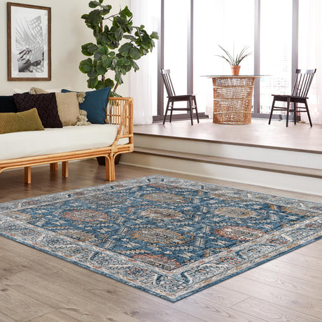 Blue 10' x 10' Nyla Square Area Rug 100% Polypropylene Traditional Classic Carpet for Living Room, Kitchen, Bedroom, Dining, Office for Sale at Rug Engine